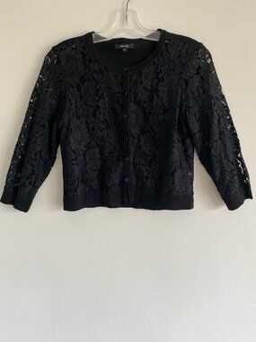 RW&CO Black Floral Lace Front Cropped Cardigan Black S